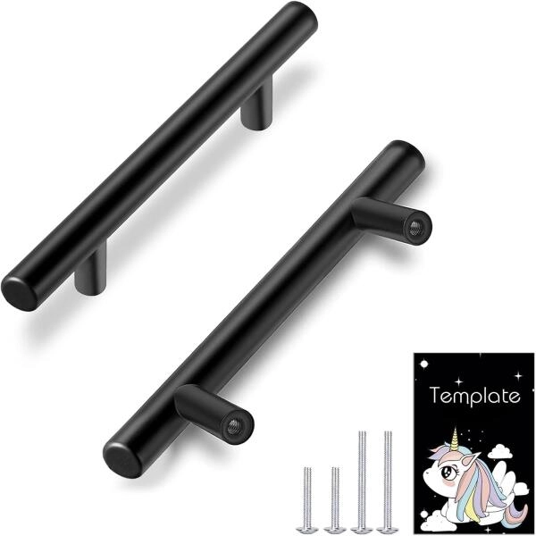 Sleek, matte black cabinet handles made of stainless steel