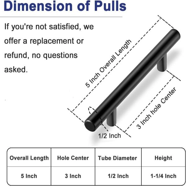 Sleek, matte black cabinet handles made of stainless steel