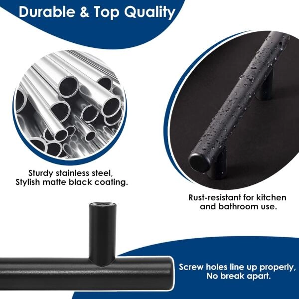 Sleek, matte black cabinet handles made of stainless steel
