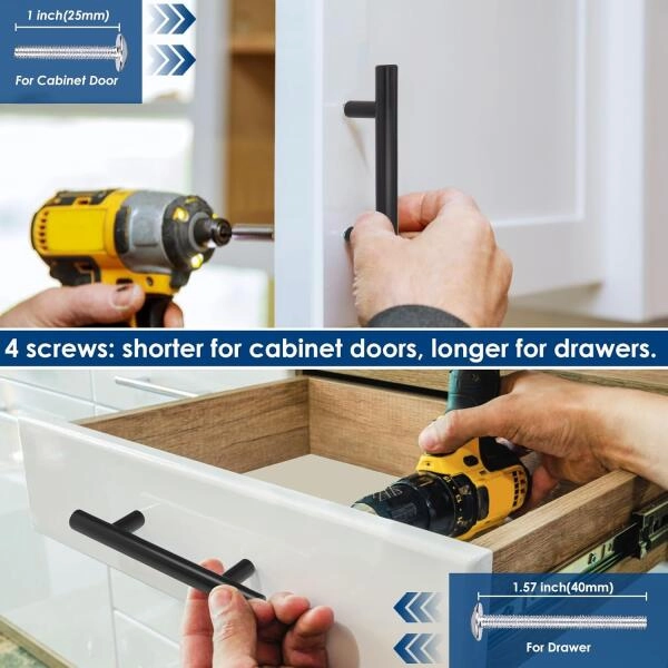 Sleek, matte black cabinet handles made of stainless steel