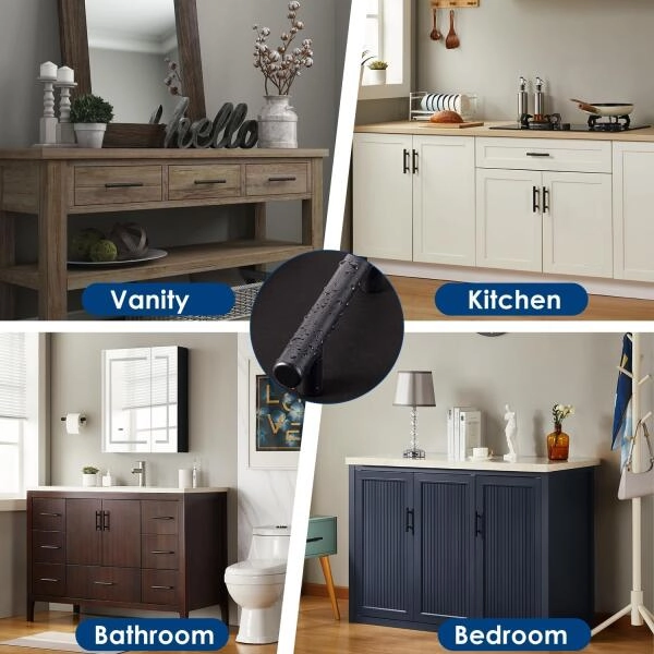 Sleek, matte black cabinet handles made of stainless steel