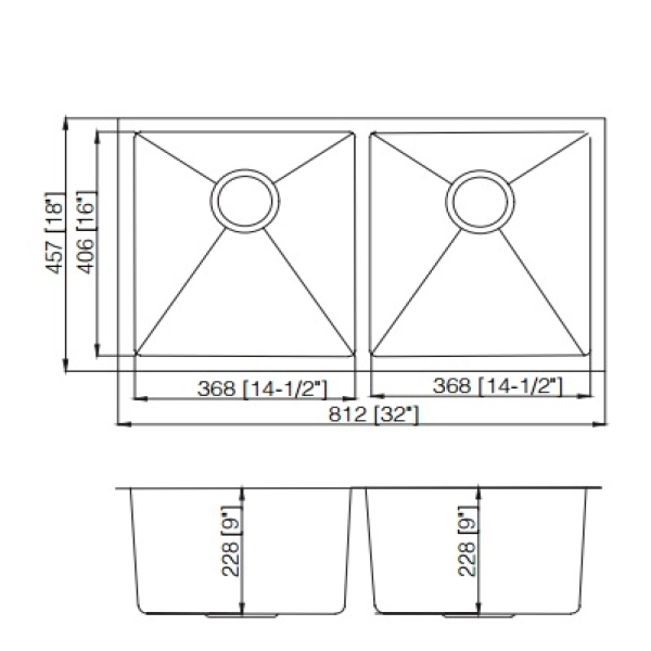 Square Double Bowl Sink